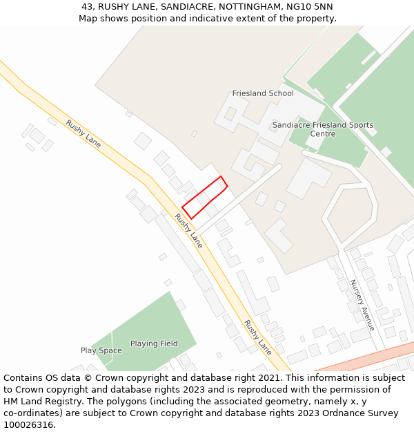 43, RUSHY LANE, SANDIACRE, NOTTINGHAM, NG10 5NN: Location map and indicative extent of plot