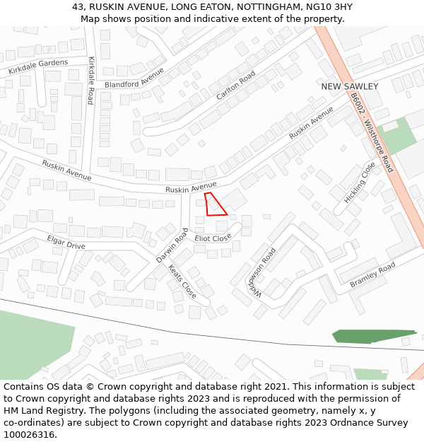 43, RUSKIN AVENUE, LONG EATON, NOTTINGHAM, NG10 3HY: Location map and indicative extent of plot