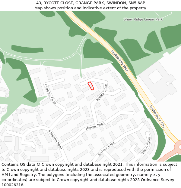 43, RYCOTE CLOSE, GRANGE PARK, SWINDON, SN5 6AP: Location map and indicative extent of plot