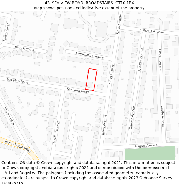 43, SEA VIEW ROAD, BROADSTAIRS, CT10 1BX: Location map and indicative extent of plot