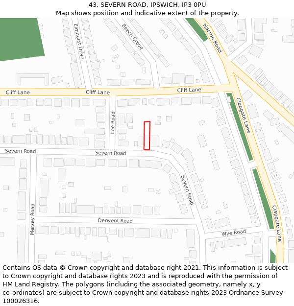 43, SEVERN ROAD, IPSWICH, IP3 0PU: Location map and indicative extent of plot