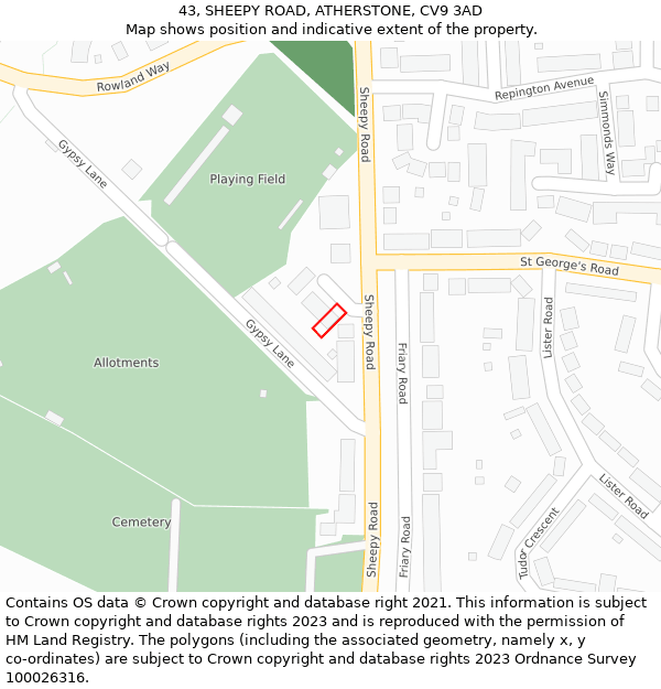 43, SHEEPY ROAD, ATHERSTONE, CV9 3AD: Location map and indicative extent of plot