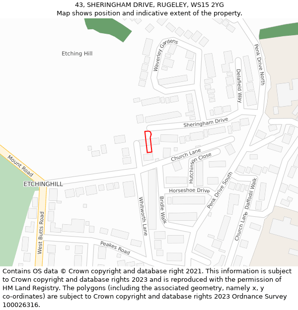 43, SHERINGHAM DRIVE, RUGELEY, WS15 2YG: Location map and indicative extent of plot