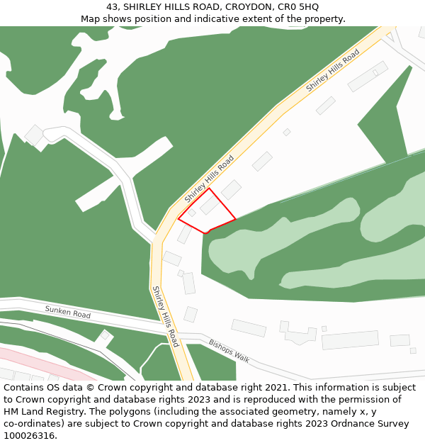 43, SHIRLEY HILLS ROAD, CROYDON, CR0 5HQ: Location map and indicative extent of plot