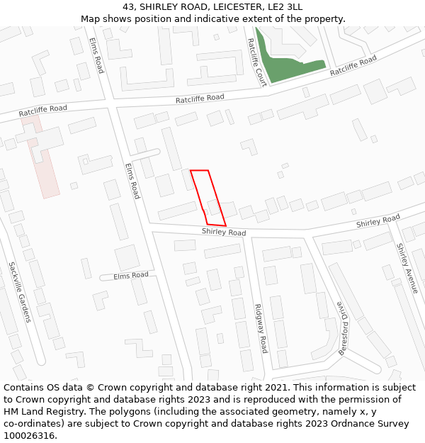43, SHIRLEY ROAD, LEICESTER, LE2 3LL: Location map and indicative extent of plot