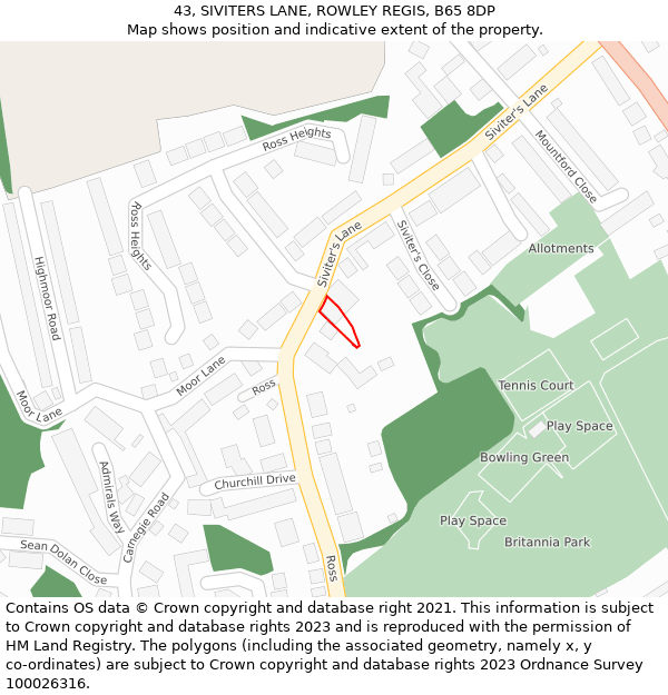 43, SIVITERS LANE, ROWLEY REGIS, B65 8DP: Location map and indicative extent of plot
