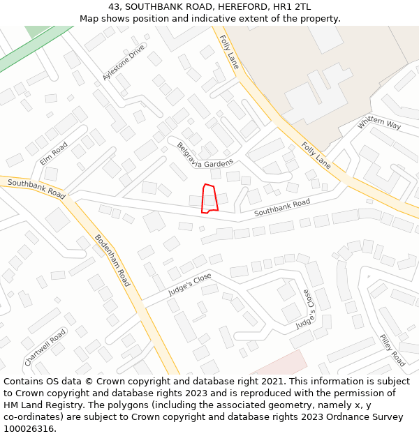 43, SOUTHBANK ROAD, HEREFORD, HR1 2TL: Location map and indicative extent of plot