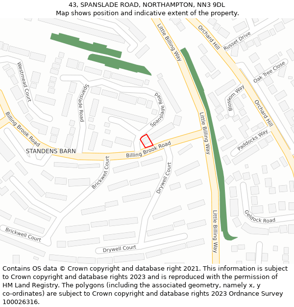 43, SPANSLADE ROAD, NORTHAMPTON, NN3 9DL: Location map and indicative extent of plot
