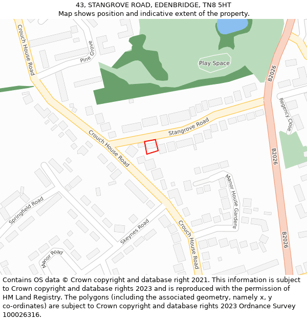 43, STANGROVE ROAD, EDENBRIDGE, TN8 5HT: Location map and indicative extent of plot