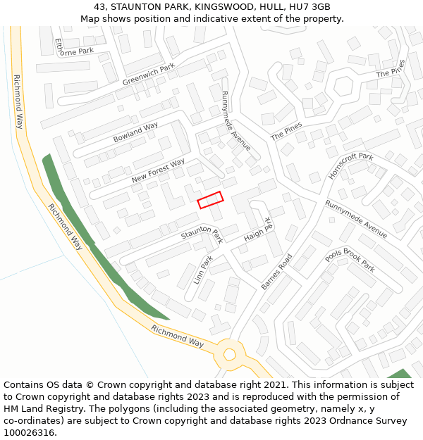 43, STAUNTON PARK, KINGSWOOD, HULL, HU7 3GB: Location map and indicative extent of plot