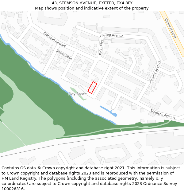 43, STEMSON AVENUE, EXETER, EX4 8FY: Location map and indicative extent of plot