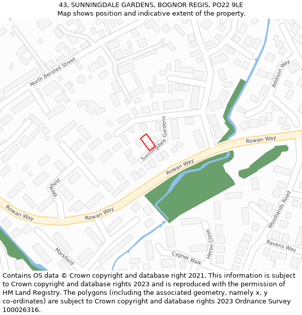 43, SUNNINGDALE GARDENS, BOGNOR REGIS, PO22 9LE: Location map and indicative extent of plot