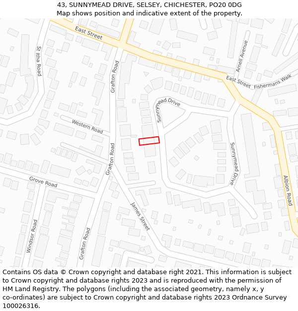 43, SUNNYMEAD DRIVE, SELSEY, CHICHESTER, PO20 0DG: Location map and indicative extent of plot