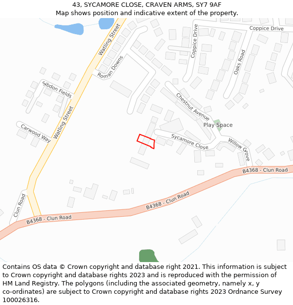 43, SYCAMORE CLOSE, CRAVEN ARMS, SY7 9AF: Location map and indicative extent of plot