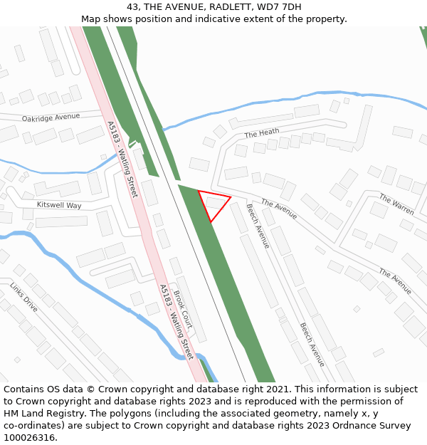 43, THE AVENUE, RADLETT, WD7 7DH: Location map and indicative extent of plot