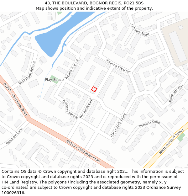 43, THE BOULEVARD, BOGNOR REGIS, PO21 5BS: Location map and indicative extent of plot