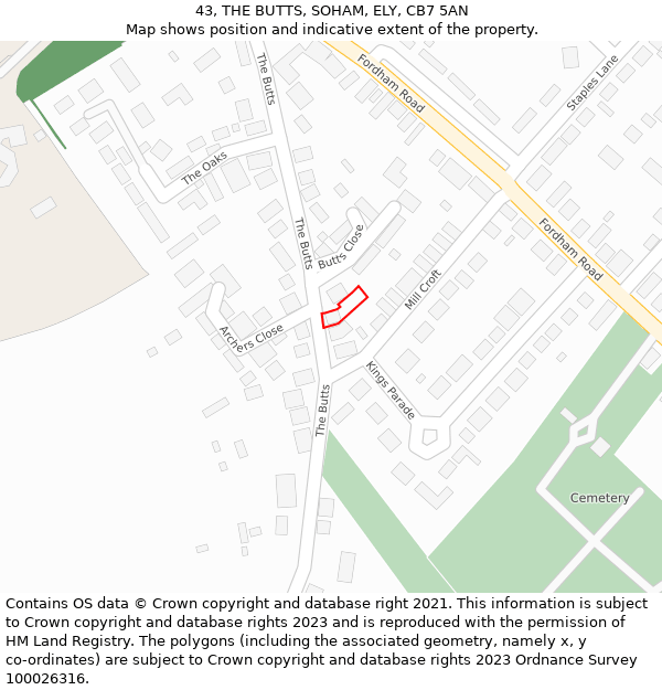 43, THE BUTTS, SOHAM, ELY, CB7 5AN: Location map and indicative extent of plot