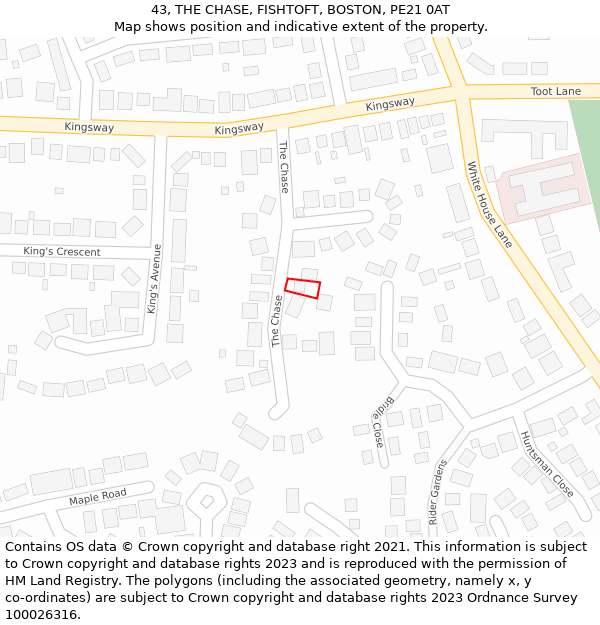 43, THE CHASE, FISHTOFT, BOSTON, PE21 0AT: Location map and indicative extent of plot