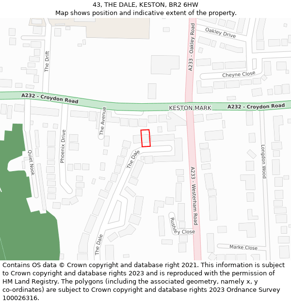 43, THE DALE, KESTON, BR2 6HW: Location map and indicative extent of plot
