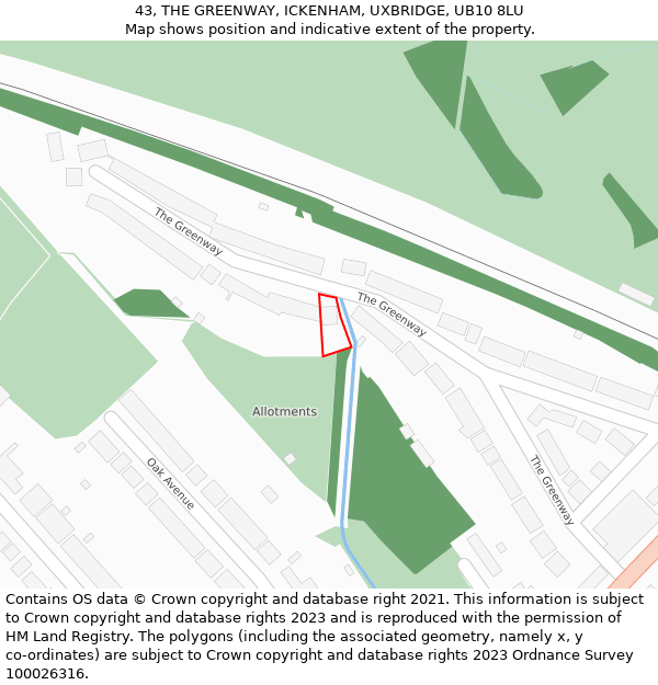 43, THE GREENWAY, ICKENHAM, UXBRIDGE, UB10 8LU: Location map and indicative extent of plot