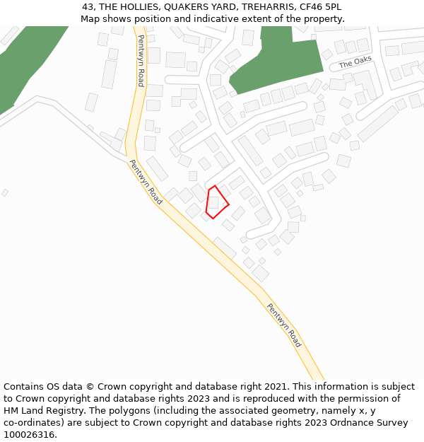 43, THE HOLLIES, QUAKERS YARD, TREHARRIS, CF46 5PL: Location map and indicative extent of plot