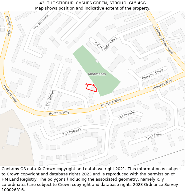 43, THE STIRRUP, CASHES GREEN, STROUD, GL5 4SG: Location map and indicative extent of plot