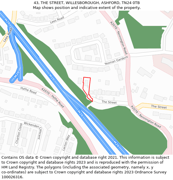 43, THE STREET, WILLESBOROUGH, ASHFORD, TN24 0TB: Location map and indicative extent of plot