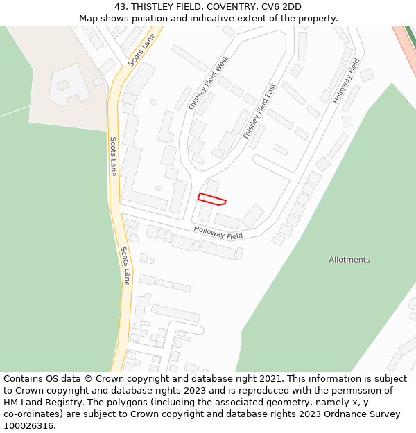 43, THISTLEY FIELD, COVENTRY, CV6 2DD: Location map and indicative extent of plot