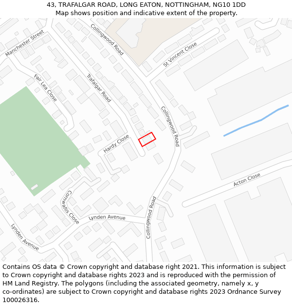 43, TRAFALGAR ROAD, LONG EATON, NOTTINGHAM, NG10 1DD: Location map and indicative extent of plot