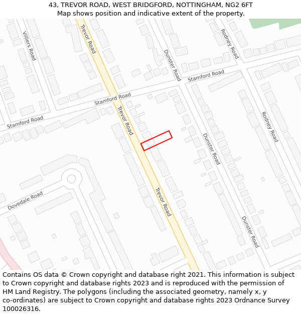 43, TREVOR ROAD, WEST BRIDGFORD, NOTTINGHAM, NG2 6FT: Location map and indicative extent of plot