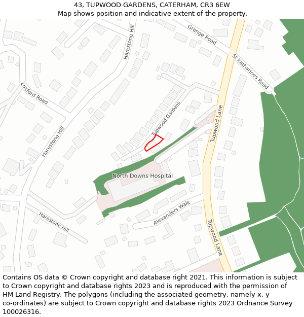 43, TUPWOOD GARDENS, CATERHAM, CR3 6EW: Location map and indicative extent of plot