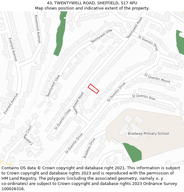43, TWENTYWELL ROAD, SHEFFIELD, S17 4PU: Location map and indicative extent of plot