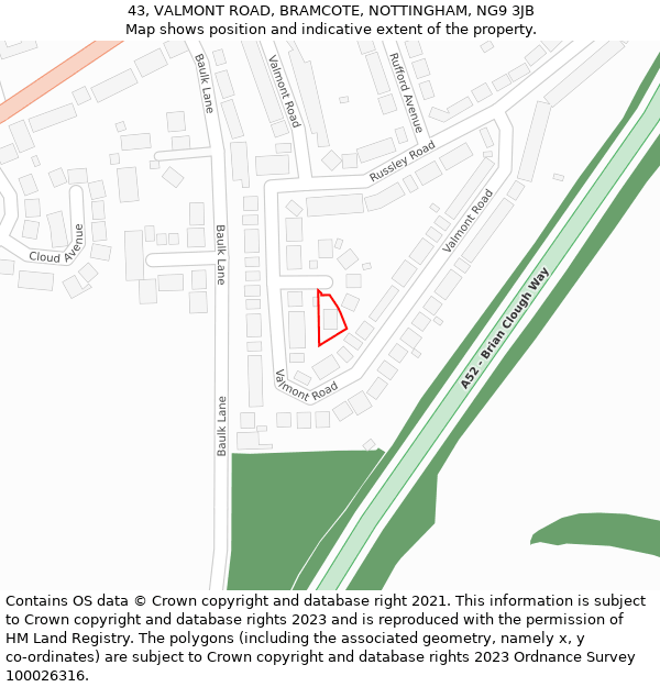 43, VALMONT ROAD, BRAMCOTE, NOTTINGHAM, NG9 3JB: Location map and indicative extent of plot