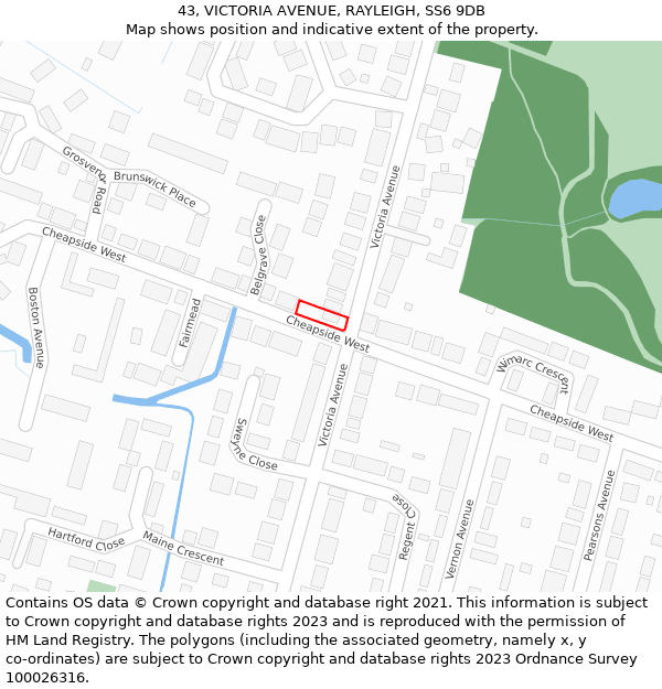 43, VICTORIA AVENUE, RAYLEIGH, SS6 9DB: Location map and indicative extent of plot
