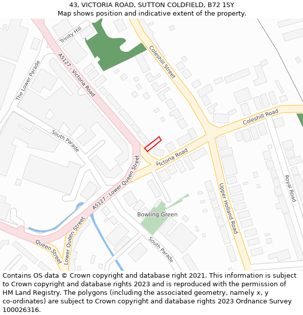 43, VICTORIA ROAD, SUTTON COLDFIELD, B72 1SY: Location map and indicative extent of plot