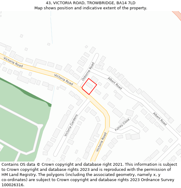 43, VICTORIA ROAD, TROWBRIDGE, BA14 7LD: Location map and indicative extent of plot