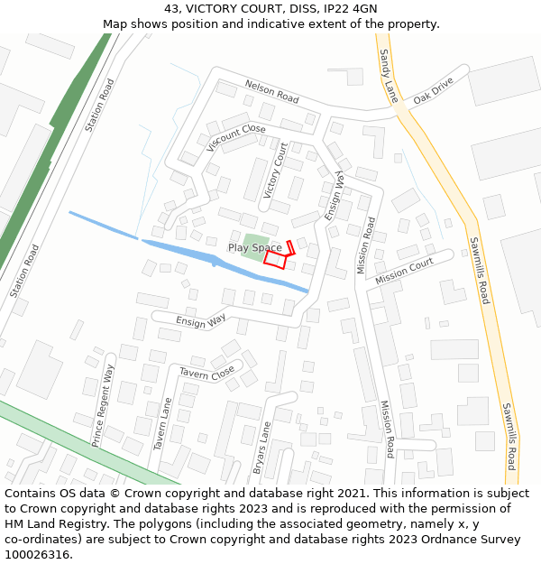 43, VICTORY COURT, DISS, IP22 4GN: Location map and indicative extent of plot