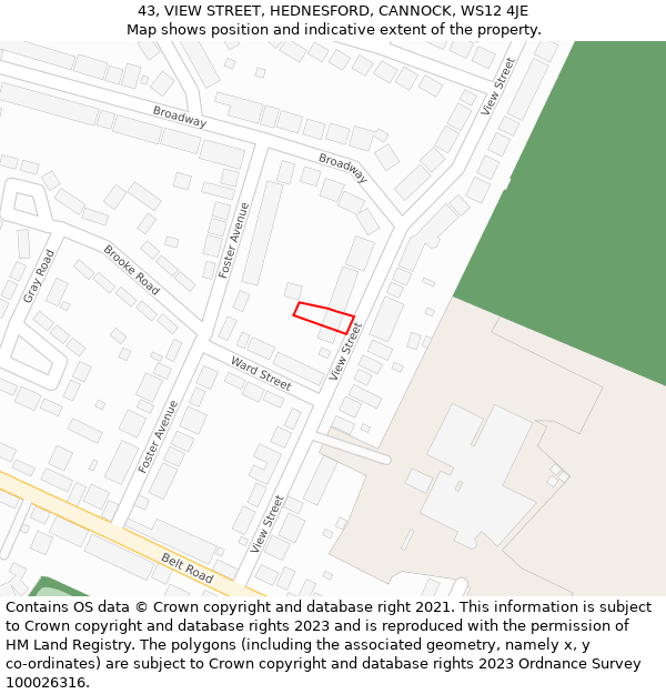43, VIEW STREET, HEDNESFORD, CANNOCK, WS12 4JE: Location map and indicative extent of plot