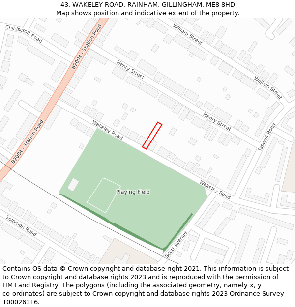 43, WAKELEY ROAD, RAINHAM, GILLINGHAM, ME8 8HD: Location map and indicative extent of plot