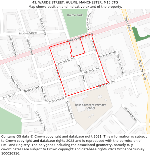 43, WARDE STREET, HULME, MANCHESTER, M15 5TG: Location map and indicative extent of plot