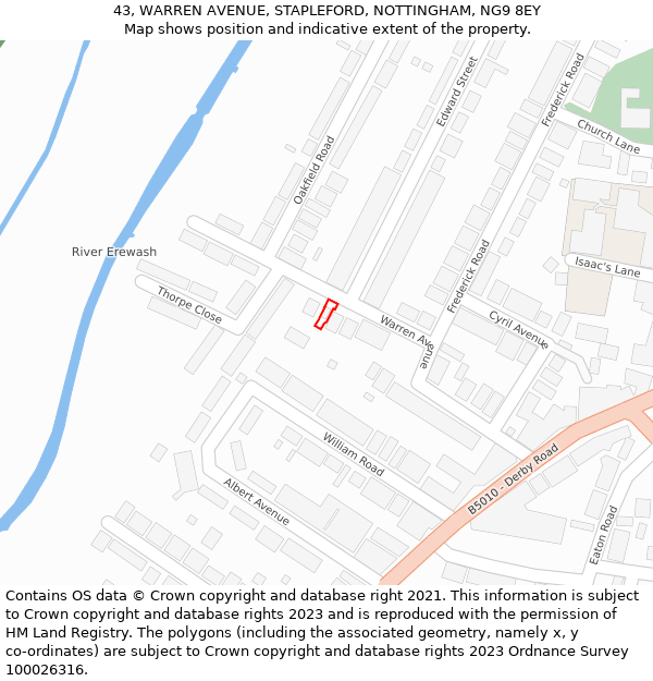 43, WARREN AVENUE, STAPLEFORD, NOTTINGHAM, NG9 8EY: Location map and indicative extent of plot