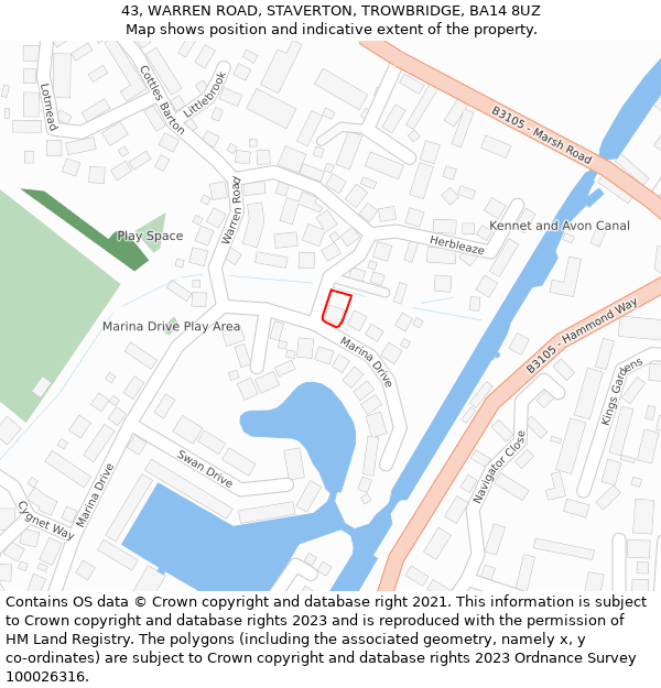 43, WARREN ROAD, STAVERTON, TROWBRIDGE, BA14 8UZ: Location map and indicative extent of plot