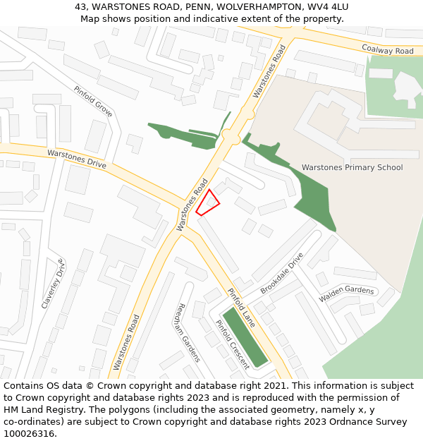 43, WARSTONES ROAD, PENN, WOLVERHAMPTON, WV4 4LU: Location map and indicative extent of plot