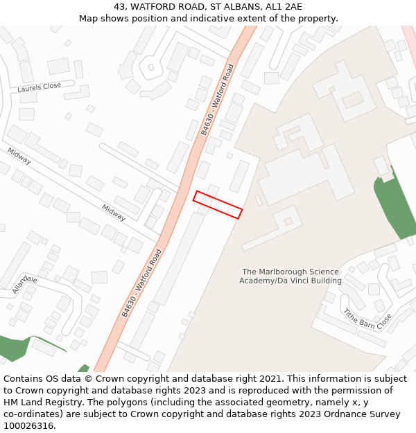 43, WATFORD ROAD, ST ALBANS, AL1 2AE: Location map and indicative extent of plot