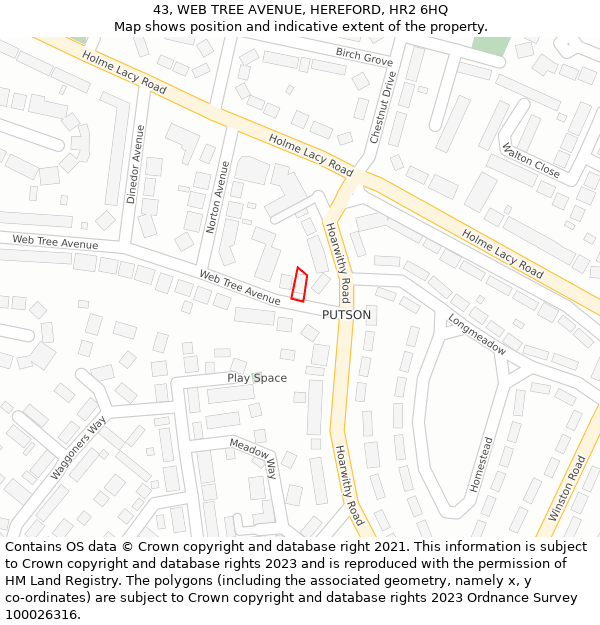 43, WEB TREE AVENUE, HEREFORD, HR2 6HQ: Location map and indicative extent of plot