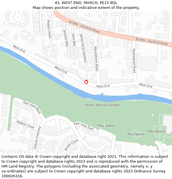 43, WEST END, MARCH, PE15 8DL: Location map and indicative extent of plot