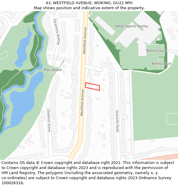 43, WESTFIELD AVENUE, WOKING, GU22 9PH: Location map and indicative extent of plot