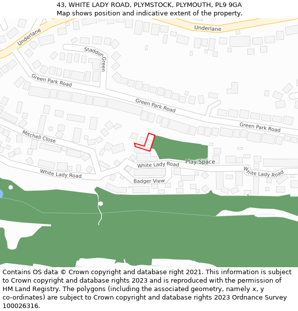 43, WHITE LADY ROAD, PLYMSTOCK, PLYMOUTH, PL9 9GA: Location map and indicative extent of plot