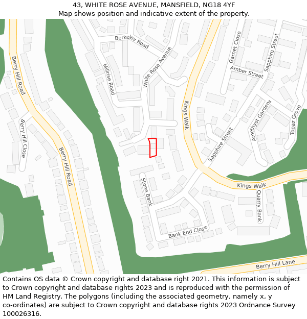 43, WHITE ROSE AVENUE, MANSFIELD, NG18 4YF: Location map and indicative extent of plot