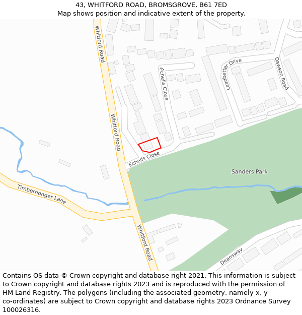43, WHITFORD ROAD, BROMSGROVE, B61 7ED: Location map and indicative extent of plot